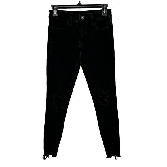 American Eagle SZ 2 Hi-Rise Jegging The Dream Jeans Distressed Stretch Black - Picture 1 of 12